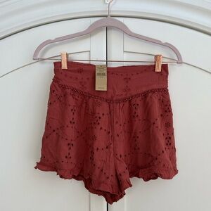 NWT American Eagle Red Flowy Eyelet High-Waisted Shorts